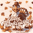 Turkey amid falling leaves — a festive Thanksgiving GIF full of autumnal delight!