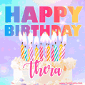 Animated Happy Birthday Cake with Name Thera and Burning Candles