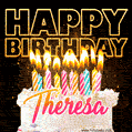 Theresa - Animated Happy Birthday Cake GIF Image for WhatsApp
