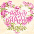 Pink rose heart shaped bouquet - Happy Birthday Card for Theresa