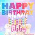Animated Happy Birthday Cake with Name Tibby and Burning Candles