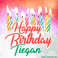 Happy Birthday GIF for Tiegan with Birthday Cake and Lit Candles