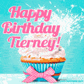 Happy Birthday Tierney! Elegang Sparkling Cupcake GIF Image.