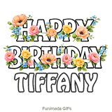 Sweet animated floral arrangement with a bright Happy Birthday Tiffany greeting