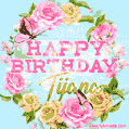Beautiful Birthday Flowers Card for Tijana with Glitter Animated Butterflies