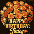 Beautiful bouquet of orange and red roses for Tinley, golden inscription and twinkling stars