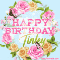Beautiful Birthday Flowers Card for Tinley with Animated Butterflies