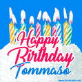 Happy Birthday GIF for Tommaso with Birthday Cake and Lit Candles