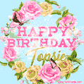 Beautiful Birthday Flowers Card for Topsie with Glitter Animated Butterflies