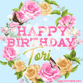 Beautiful Birthday Flowers Card for Tori with Animated Butterflies