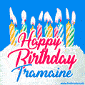 Happy Birthday GIF for Tramaine with Birthday Cake and Lit Candles