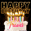 Travis - Animated Happy Birthday Cake GIF for WhatsApp
