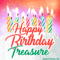 Happy Birthday GIF for Treasure with Birthday Cake and Lit Candles