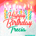 Happy Birthday GIF for Trecia with Birthday Cake and Lit Candles