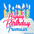 Happy Birthday GIF for Tremain with Birthday Cake and Lit Candles
