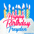 Happy Birthday GIF for Treyden with Birthday Cake and Lit Candles