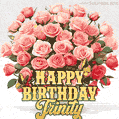 Birthday wishes to Trinity with a charming GIF featuring pink roses, butterflies and golden quote
