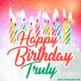 Happy Birthday GIF for Truly with Birthday Cake and Lit Candles