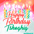 Happy Birthday GIF for Tshoghig with Birthday Cake and Lit Candles