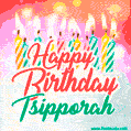 Happy Birthday GIF for Tsipporah with Birthday Cake and Lit Candles