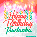 Happy Birthday GIF for Tsvetanka with Birthday Cake and Lit Candles
