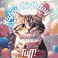 Happy birthday gif for Tuff with cat and cake