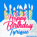 Happy Birthday GIF for Tyrique with Birthday Cake and Lit Candles