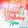 Happy Birthday GIF for Tyro with Birthday Cake and Lit Candles