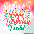 Happy Birthday GIF for Tzeitel with Birthday Cake and Lit Candles