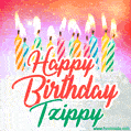 Happy Birthday GIF for Tzippy with Birthday Cake and Lit Candles