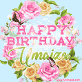 Beautiful Birthday Flowers Card for Umaiza with Animated Butterflies