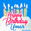 Happy Birthday GIF for Umar with Birthday Cake and Lit Candles