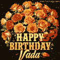 Beautiful bouquet of orange and red roses for Vada, golden inscription and twinkling stars