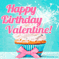 Happy Birthday Valentine! Elegang Sparkling Cupcake GIF Image.