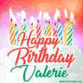 Happy Birthday GIF for Valerie with Birthday Cake and Lit Candles