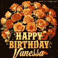 Beautiful bouquet of orange and red roses for Vanessa, golden inscription and twinkling stars