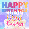 Animated Happy Birthday Cake with Name Vanessa and Burning Candles