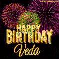 Wishing You A Happy Birthday, Veda! Best fireworks GIF animated greeting card.