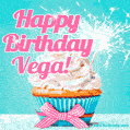 Happy Birthday Vega! Elegang Sparkling Cupcake GIF Image.