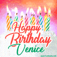 Happy Birthday GIF for Venice with Birthday Cake and Lit Candles