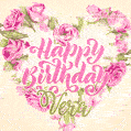 Pink rose heart shaped bouquet - Happy Birthday Card for Vera