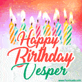 Happy Birthday GIF for Vesper with Birthday Cake and Lit Candles