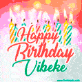 Happy Birthday GIF for Vibeke with Birthday Cake and Lit Candles