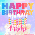Animated Happy Birthday Cake with Name Vibeke and Burning Candles