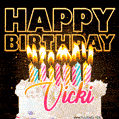 Vicki - Animated Happy Birthday Cake GIF Image for WhatsApp