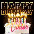 Viktor - Animated Happy Birthday Cake GIF for WhatsApp