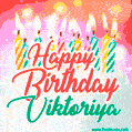 Happy Birthday GIF for Viktoriya with Birthday Cake and Lit Candles