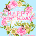 Beautiful Birthday Flowers Card for Viktoriya with Glitter Animated Butterflies