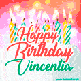 Happy Birthday GIF for Vincentia with Birthday Cake and Lit Candles