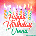Happy Birthday GIF for Viona with Birthday Cake and Lit Candles